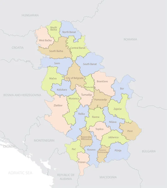 Serbien Lageplan Europa Mit Administrativen Einteilungen Des Landes Detaillierte Vektorillustration — Stockvektor