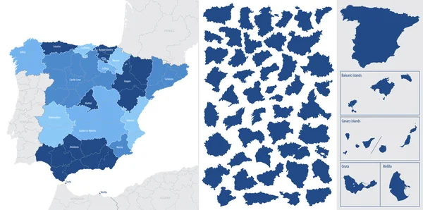 Голубая Карта Испании Островов Административным Делением Отдельные Сообщества Острова Векторная — стоковый вектор