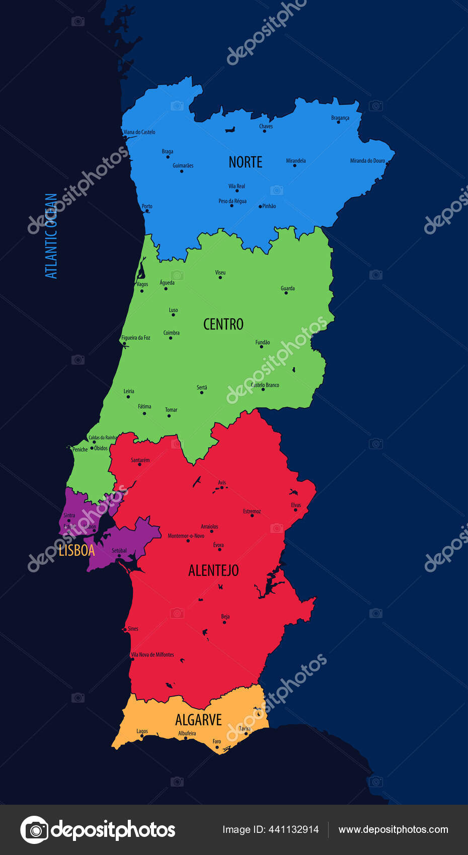 Mapa cinzento de Portugal (distritos em camadas separadas ) imagem vetorial  de chrupka© 86257284