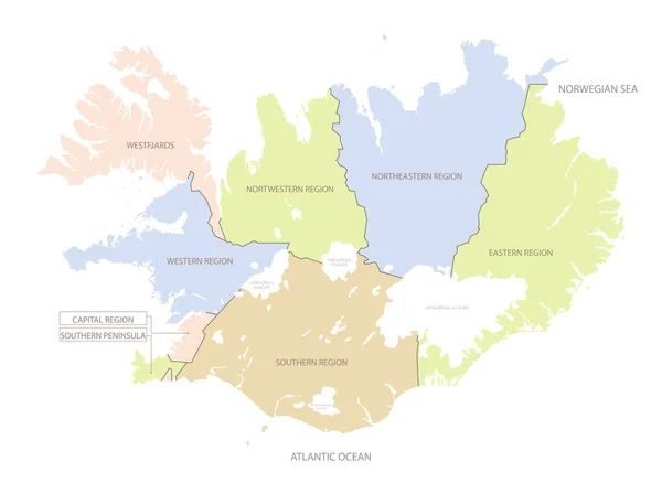 Lageplan Von Island Europa Mit Administrativen Einteilungen Des Landes Detaillierte — Stockvektor