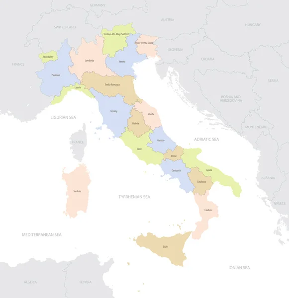 Локаційна Мапа Італії Європі Адміністративним Поділом Країни Детальний Векторний Малюнок — стоковий вектор