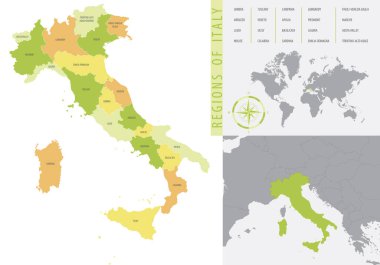 İtalya 'nın Avrupa haritasında ülkenin yerini gösteren idari bölümlerinin ayrıntılı renk vektör haritası