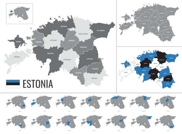 Детальная Векторная Карта Регионов Эстонии Флагом — стоковый вектор