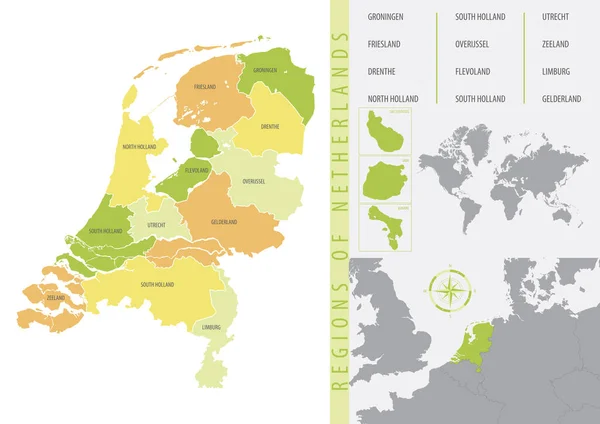 Детальна Векторна Карта Нідерландів Адміністративним Поділом Провінції Острови — стоковий вектор