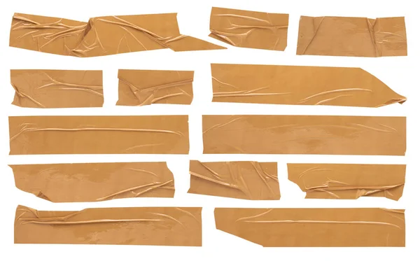 Beige Adhesive Tape Set Crumpled Torn Pieces Sticky Brown Tape — Stock Photo, Image