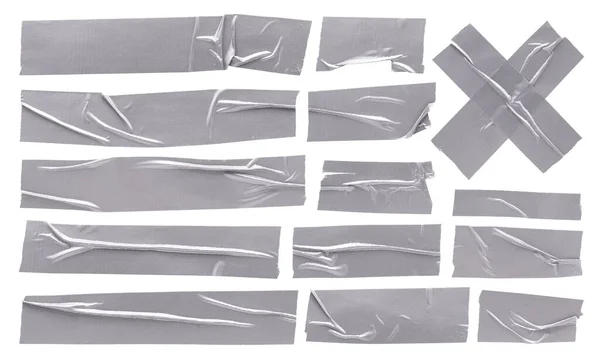 Metallic Aluminum Reinforced Tape Set Silver Sticky Crumpled Torn Strips — Stock Photo, Image