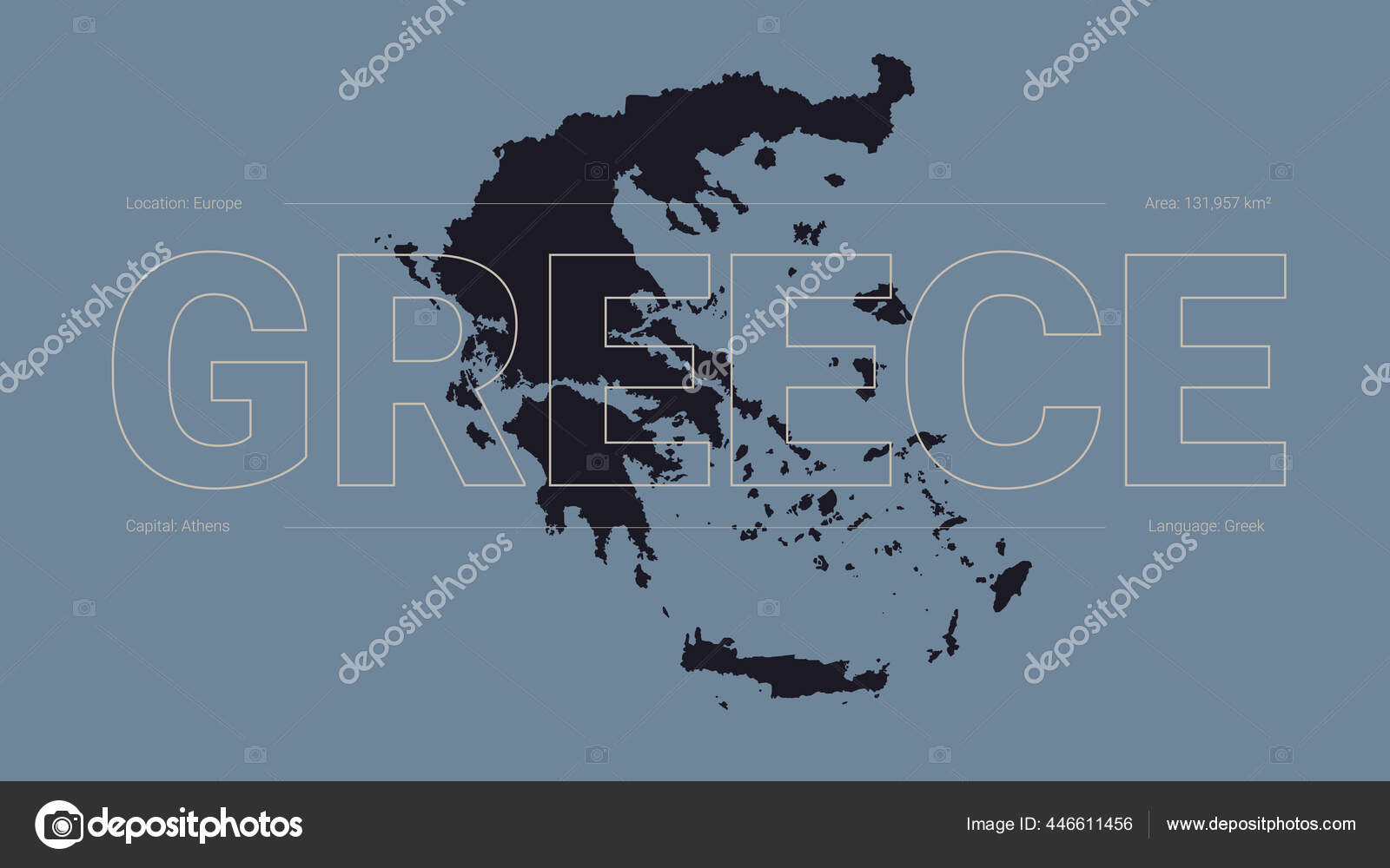 Greece Map Silhouette Country Name Description Color Vector Detailed