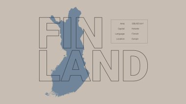 Finlandiya haritasında ülke adı ve tarifi, renk vektörü ayrıntılı poster