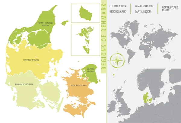 Mapa Detallado Las Divisiones Administrativas Dinamarca Con Ubicación Del País — Vector de stock