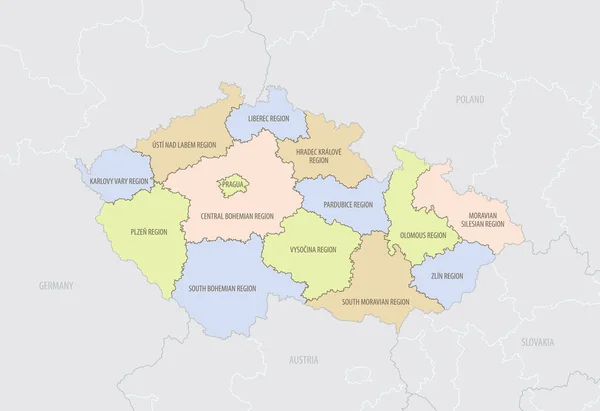 Detaillierte Lagekarte Der Tschechischen Republik Europa Mit Administrativen Einteilungen Des — Stockvektor