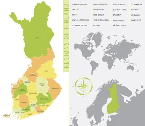 Подробная Карта Административных Делений Финляндия Отображающая Страну Расположения Карте Европы — стоковый вектор