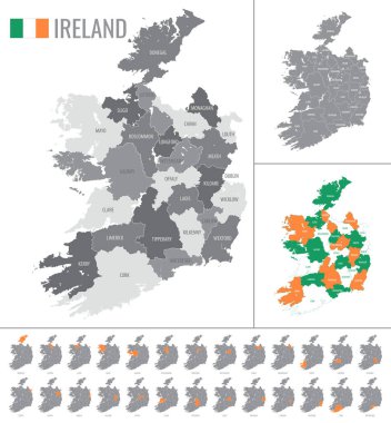 İrlanda 'nın bayraklı bölgelerinin ayrıntılı vektör haritası