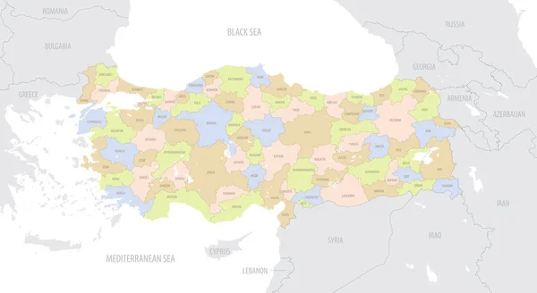 Докладна Карта Розташування Туреччини Європі Адміністративним Поділом Країни Векторна Ілюстрація — стоковий вектор