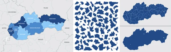 Detalhado Vetorial Mapa Azul Eslováquia Com Divisões Administrativas País — Vetor de Stock