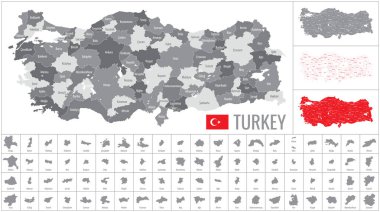 Türkiye 'nin bayraklı bölgelerinin ayrıntılı vektör haritası
