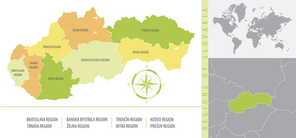 国の行政区画 カラーベクトル図とスロバキアの詳細な地図 — ストックベクタ