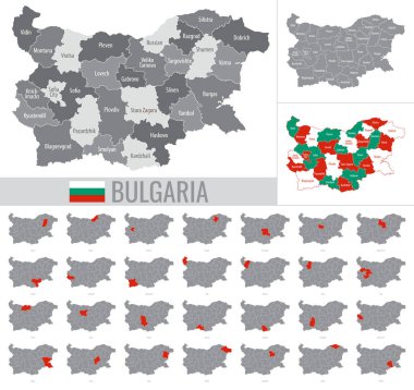 Bulgaristan 'ın bayraklı bölgelerinin ayrıntılı vektör haritası