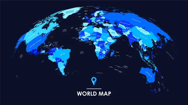 详细的五彩斑斓的全球世界地图 附有国家 海洋和大洋的边界和名称 深色背景的矢量图解 — 图库矢量图片