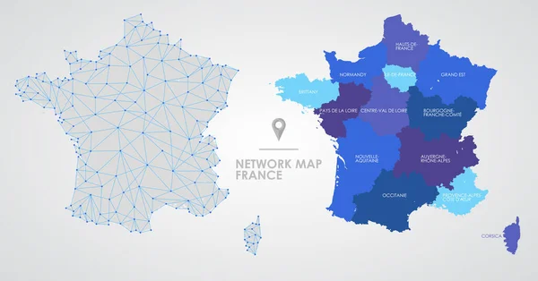 Телекоммуникационная Сеть Франции Аннотация Многоугольной Географической Карты Подробная Политическая Карта — стоковый вектор