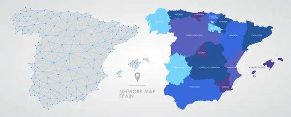 Телекоммуникационная Сеть Испании Аннотация Многоугольной Географической Карты Подробная Политическая Карта — стоковый вектор