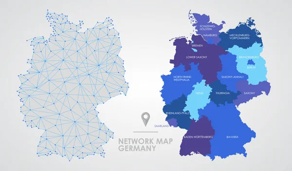 Rede Telecomunicações Alemanha Mapa Geográfico Poligonal Malha Abstrata Mapa Político — Vetor de Stock