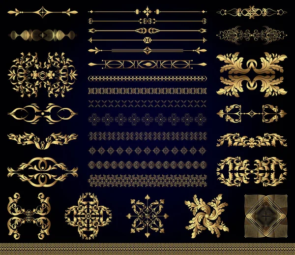 Set Aus Goldelementen Dekor Von Feiertagen Und Hochzeiten Vektorillustrationen Dekoration — Stockvektor