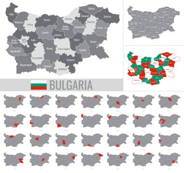 Bulgaristan 'ın bayraklı bölgelerinin ayrıntılı vektör haritası