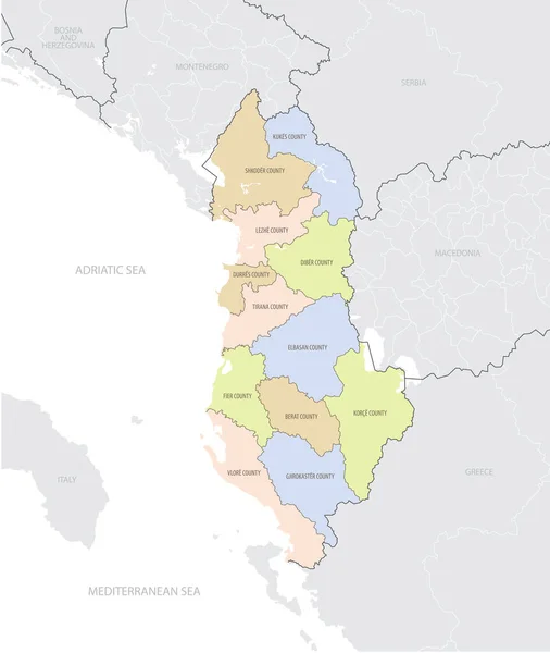 Carte Localisation Détaillée Albanie Europe Avec Divisions Administratives Pays Illustration — Image vectorielle