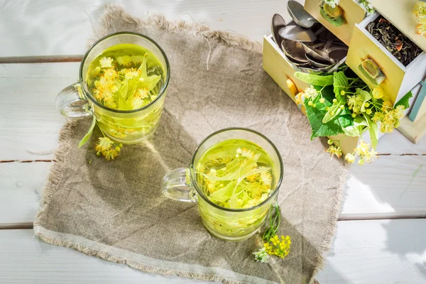 Fresh tea with honey in sunny day — Stock Photo, Image