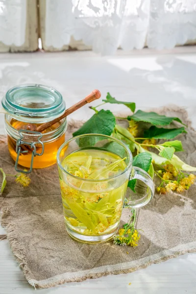 Té de tilo fresco con miel para la gripe —  Fotos de Stock