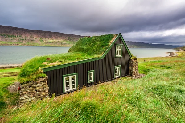 Chalet couvert d'herbe sur le toit, Islande — Photo