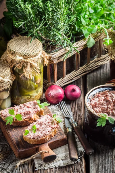 Tasty sandwich with pate and parsley — Stock Photo, Image