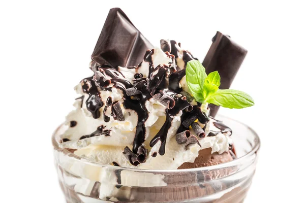Chocolate ice cream with whipped cream — Stock Photo, Image