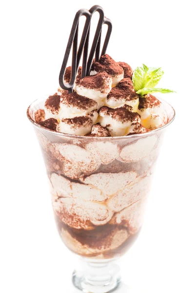 Тирамису мороженого с шоколадом на белом фоне — стоковое фото