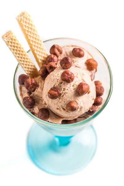 Hazelnut ice cream on a white background — Stock Photo, Image