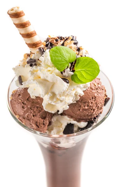 Chocolate ice cream and coffee on white background — Stock Photo, Image