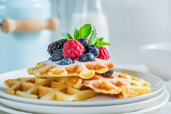 Домашні ягоди з вафельками на сніданок — стокове фото