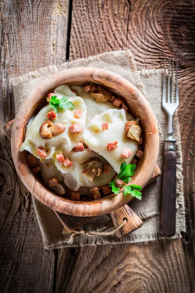 야생 mushrroms와 소금에 절인 양배추 맛 있는 두 — 스톡 사진