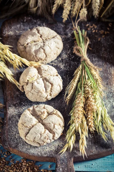 Closeup of homemade buns with whole grains — Stock Photo, Image