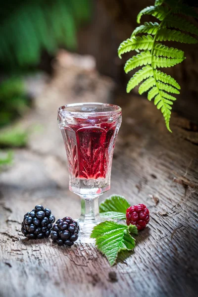 Süßer Likör aus Brombeeren und Alkohol — Stockfoto