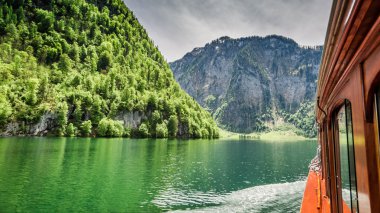 View from boat on the Konigssee lake in the Alps, Germany clipart