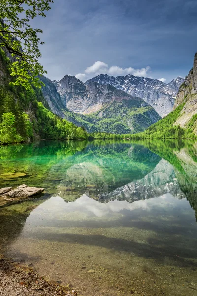 Mirror reflection of the Alps in green Obersee lake, Germany — Stock Photo, Image