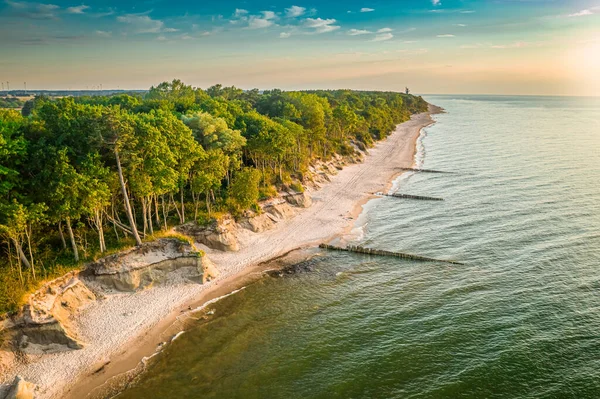 Puesta Sol Mar Báltico Verano Vista Aérea Polonia — Foto de Stock