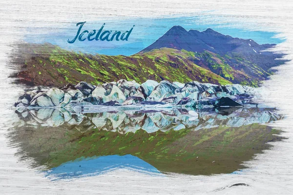 アイスランドの壮大な氷河と冷たい湖 水彩画 — ストック写真
