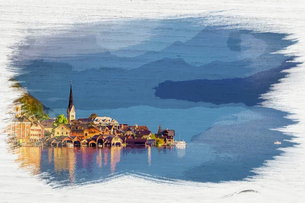 Akvarel Hallstatt Jezera Itálie — Stock fotografie