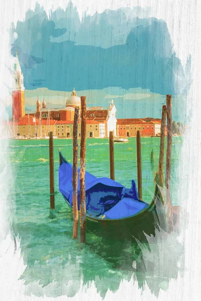 Grand Canal Gondolami Benátky Itálie Akvarel — Stock fotografie