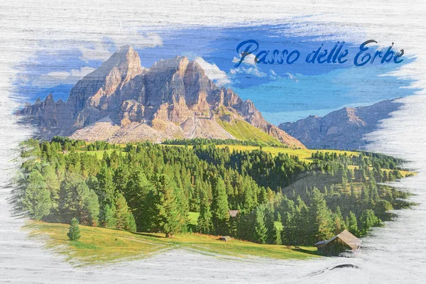 Passo Delle Erbe Atardecer Dolomitas Europa Acuarela Pintura — Foto de Stock