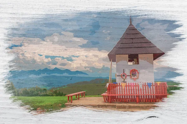 Small Chapel Tatra Mountains Poland Watercolor Painting — Stock Photo, Image