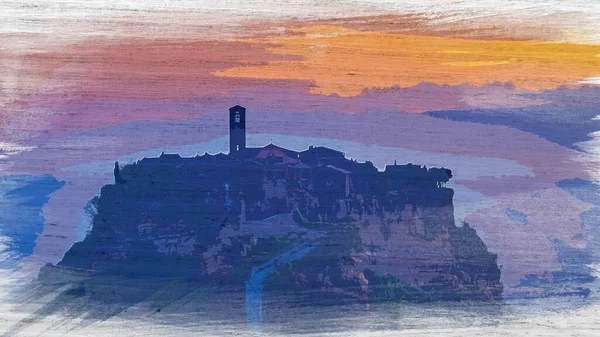 Bagnoregio Παλιά Πόλη Στην Τοσκάνη Την Αυγή Ιταλία Ακουαρέλα Ζωγραφική — Φωτογραφία Αρχείου