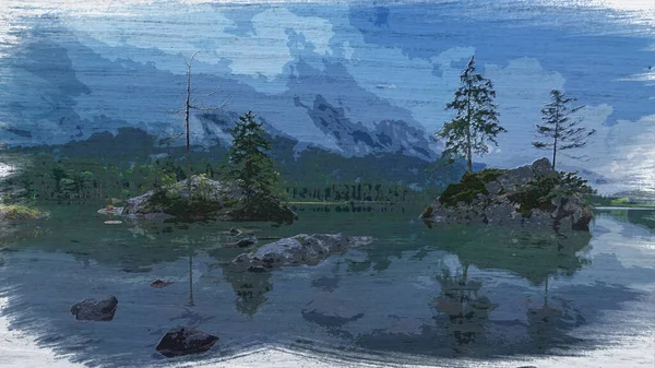 Pintura Acuarela Del Lago Hintersee Parque Nacional Berchtesgaden Alemania —  Fotos de Stock
